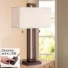 Possini Euro Design Gossard Modern Industrial Table Lamp 30" Tall Bronze With USB Charging Port White Rectangular Shade For Bedroom Living Room Office -Famous Lighting Store GUEST dbb89aec d6e7 46b4 8b3a b6ed2a614e43