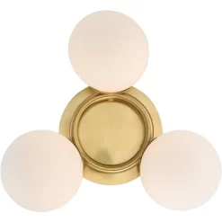 Possini Euro Design Modern Ceiling Light Flush Mount Fixture Brass 18" Wide 3-Light Frosted White Glass Globes Bedroom Living Room -Famous Lighting Store GUEST dbfdc26c 9042 453c 899a 728958d8e6b8