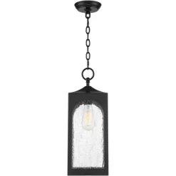 Possini Euro Design Modern Outdoor Hanging Light Fixture Matte Black Steel 19" Clear Seedy Glass Panels For Exterior House Porch -Famous Lighting Store GUEST dd23e776 6213 4bd7 b53c 80faa65ccfae