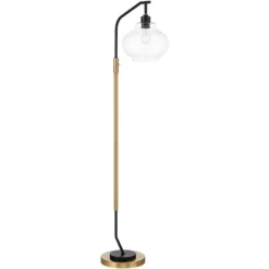 Possini Euro Design Tarrah Mid Century Modern 63" Tall Chairside Arc Floor Lamp Gold Black Metal Clear Glass Shade For Living Room House -Famous Lighting Store GUEST dd7d14e1 a95a 4322 9b89 9edc5a7ad80c