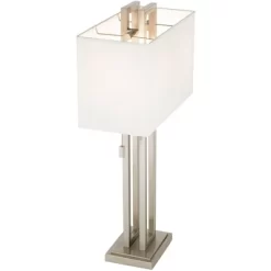 Possini Euro Design Modern Table Lamps 30" Tall Set Of 2 Brushed Nickel Open Rectangular White Box Shade For Living Room Family Bedroom -Famous Lighting Store GUEST dd936a7b f503 4fb1 bcb3 1565065d40c7