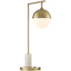 Possini Euro Design Luna Mid Century Desk Table Lamp 26 1/2" High Brass Metal With USB Charging Port Opal Glass Shade For Bedroom Living Room Bedside -Famous Lighting Store GUEST ddd637ba 9df8 490e 87ee 6c0f9cf79b51