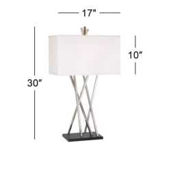 Possini Euro Design Modern Table Lamps 30" Tall Set Of 2 Brushed Steel Black White Linen Rectangular Shade For Living Room Family Bedroom -Famous Lighting Store GUEST ddf5d07e c19d 481f b595 6a83f7db225b