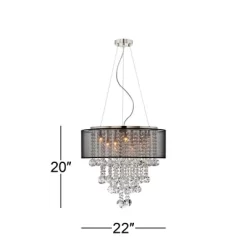 Possini Euro Design Bretton Brushed Nickel Chandelier 22" Wide Modern Clear Glass Crystal Black Sheer Shade 12-Light Fixture For Dining Room Kitchen -Famous Lighting Store GUEST de51a246 fb53 4f25 bb9c 2fc37f16b1b4