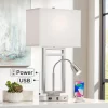 Possini Euro Design Modern Table Lamp With USB Outlet Reading Light LED 29.25" Tall Brushed Nickel Rectangular Off White Shade Bedroom Office -Famous Lighting Store GUEST deddd0e4 9a88 4a02 b8f6 8a3608fc9c15