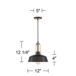 Possini Euro Design Black Warm Brass Mini Pendant Lighting Fixture 12" Wide Farmhouse Rustic For Dining Room House Home Kitchen Island High Ceilings -Famous Lighting Store GUEST dfbbf7b4 fa90 4b91 85ef bc93f5813fb2