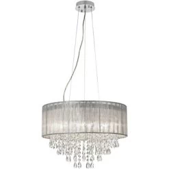 Possini Euro Design Jolie Chrome Chandelier Lighting 20" Wide Modern Crystal Silver Fabric Shade 7-Light Fixture For Dining Room House Kitchen Island -Famous Lighting Store GUEST e008ef95 32c3 48d1 bfa5 4c802eb7f43e