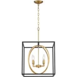Possini Euro Design Black Warm Brass Cage Foyer Pendant Chandelier 16 1/2" Wide 4-Light Mid Century Modern For Dining Room House -Famous Lighting Store GUEST e13bf3e3 0cc1 489d ac64 ca7937b8787d