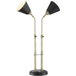 Possini Euro Design Sentry Modern Mid Century Desk Lamp 23" High Black Brass With USB Charging Port LED Adjustable Cone Shade For Bedroom Living Room -Famous Lighting Store GUEST e240447e 5fa7 45ac adb1 c441648f3303