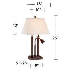 Possini Euro Design Deacon Modern Desk Table Lamp 26" High Bronze With USB And AC Power Outlet In Base LED Reading Light Oatmeal Shade For Office Desk -Famous Lighting Store GUEST e3b11501 45f1 4c06 8336 fa153143d3bc