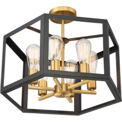Possini Euro Design Beni Industrial Modern Farmhouse Ceiling Light Semi Flush Mount Fixture 20" Wide Antique Bronze Gold 6-Light For Bedroom Kitchen -Famous Lighting Store GUEST e5447abe 632d 4b6f ac23 c5514ff02e81