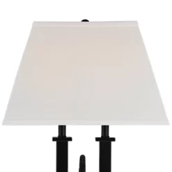 Possini Euro Design Deacon Modern Desk Table Lamp 26" High Black With USB And AC Power Outlet In Base LED Reading Light Oatmeal Shade For Office Desk -Famous Lighting Store GUEST e587a2a5 8800 4462 9800 0f989f718c22