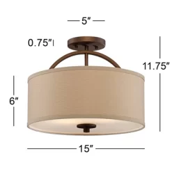 Possini Euro Design Halsted Modern Ceiling Light Semi Flush Mount Fixture 15" Wide Brushed Bronze 2-Light Oatmeal Linen Drum For Bedroom Living Room -Famous Lighting Store GUEST e5bf1d50 3cce 4c97 b879 a7c9c7d06c70