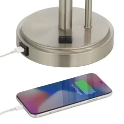 Possini Euro Design Traverse Modern Table Lamps Set Of 2 29 1/2" Tall Brushed Nickel With USB Charging Port LED Gooseneck White Drum Shade For Desk -Famous Lighting Store GUEST e5e98734 7ed3 4d2c 89e5 e165f0c556bf