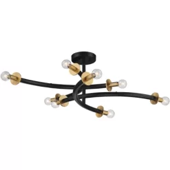 Possini Euro Design Alturus Modern Ceiling Light Semi Flush Mount Fixture 34" Wide Gloss Black Warm Brass 8-Light For Bedroom Living Room Hallway Home -Famous Lighting Store GUEST e7adb42b 9c92 4bab 9341 7644bd724a54