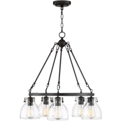 Possini Euro Design Bellis Bronze Wagon Wheel Pendant Chandelier 25" Wide Modern Clear Glass 5-Light Fixture For Dining Room House Kitchen Island Home -Famous Lighting Store GUEST e7bbb215 b714 48ed 95f2 82d1e0902641