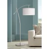 Possini Euro Design Modern Arc Floor Lamp 69" Tall Brushed Steel Adjustable Boom Off White Linen Drum Shade For Living Room Reading Office