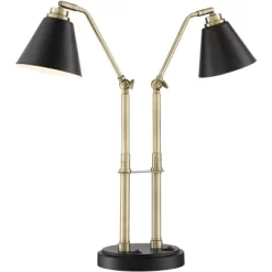 Possini Euro Design Sentry Modern Mid Century Desk Lamp 23" High Black Brass With USB Charging Port LED Adjustable Cone Shade For Bedroom Living Room -Famous Lighting Store GUEST e91d5c36 9c3b 4fda 8e73 e5a8e478b0f2