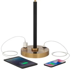 Possini Euro Design Carlyle Modern Mid Century Desk Lamp 30 1/2" Tall Gold With USB And AC Power Outlet In Base Double Drum Shades For Living Room -Famous Lighting Store GUEST e9a786dd 1b21 43a4 bd87 0148cad99c9f