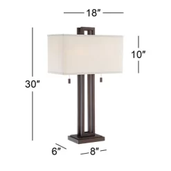 Possini Euro Design Gossard Modern Industrial Table Lamp 30" Tall Bronze With USB Charging Port White Rectangular Shade For Bedroom Living Room Office -Famous Lighting Store GUEST eb87346d 0b87 415b b685 77e43ce881ff