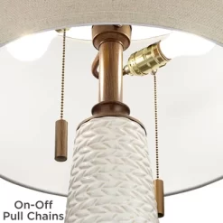 Possini Euro Design Kingston Modern Mid Century Table Lamp 32 3/4" Tall White Grooved Patterned Ceramic Taupe Drum Shade For Bedroom Living Room House -Famous Lighting Store GUEST ec64909a cf72 4850 8ac8 5218ccf903c7