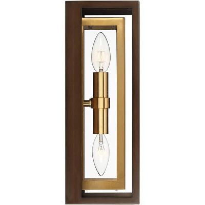 Possini Euro Design Modern Mid Century Outdoor Wall Light Fixture Oil Rubbed Bronze Brass 14" Double Box Glass For Exterior Barn Deck House Porch Yard 7 Possini Euro Design Modern Mid Century Outdoor Wall Light Fixture Oil Rubbed Bronze Brass 14" Double Box Glass For Exterior Barn Deck House Porch Yard - Image 5