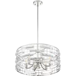 Possini Euro Design Smart Polished Nickel Chandelier 20" Wide Modern Drum Clear Crystal 6-Light Fixture For Dining Room House Foyer Kitchen Island -Famous Lighting Store GUEST eea2daa1 4b4d 429b a960 e11c0fbab734