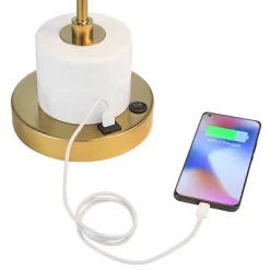 Possini Euro Design Barclay Modern Desk Lamp 23" High Warm Gold With USB Charging Port Frosted Glass Shade For Bedroom Living Room Bedside Office Kids -Famous Lighting Store GUEST efefd731 f72f 4a13 a822 205d4524014e