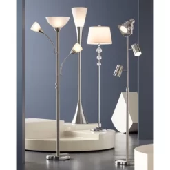 Possini Euro Design Alexei Modern Torchiere Floor Lamp With Side Lights 72" Tall Brushed Nickel White Crackle Glass For Living Room Reading Bedroom -Famous Lighting Store GUEST f45336dd 1c66 4491 ac18 ae886a91ebc2