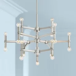 Possini Euro Design Marya Brushed Nickel Chandelier 32" Wide Modern 24-Light Fixture For Dining Room House Foyer Kitchen Island Entryway Bedroom Home