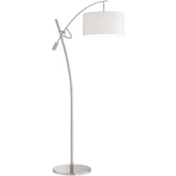 Possini Euro Design Modern Arc Floor Lamp 69" Tall Brushed Steel Adjustable Boom Off White Linen Drum Shade For Living Room Reading Office -Famous Lighting Store GUEST f50716cf 3eec 4bec ab86 5c41f7e4d2d9