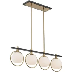 Possini Euro Design Carlyn Brass Black Linear Island Pendant Chandelier 33" Wide Modern White Glass Shade 4-Light LED Fixture For Dining Room Kitchen -Famous Lighting Store GUEST f51208d1 1570 43e8 b074 e7299aff1864