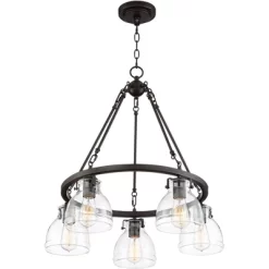 Possini Euro Design Bellis Bronze Wagon Wheel Pendant Chandelier 25" Wide Modern Clear Glass 5-Light Fixture For Dining Room House Kitchen Island Home -Famous Lighting Store GUEST f57f1f0b 5fd6 4d76 8765 b8e25ce9ca30