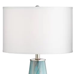 Possini Euro Design Jaime Coastal Table Lamp With Round White Marble Riser 26" High Blue Gray Drum Shade For Bedroom Living Room Office House Home -Famous Lighting Store GUEST f5efcd22 fea5 44a4 9425 d5776b02cf95