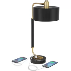 Possini Euro Design Myles Modern Mid Century Desk Lamp 24" High Black Gold With Dual USB Charging Ports Metal Drum Shade For Bedroom Living Room Home -Famous Lighting Store GUEST f62e4bbd c6f3 4d9c a5ed 013f275dd988