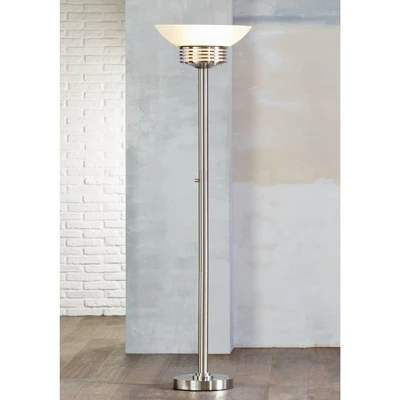 Possini Euro Design Light Blaster Art Deco Torchiere Floor Lamp 72 1/2" Tall Brushed Nickel LED Frosted Glass Bowl Shade For Living Room Bedroom House 3 Possini Euro Design Light Blaster Art Deco Torchiere Floor Lamp 72 1/2" Tall Brushed Nickel LED Frosted Glass Bowl Shade For Living Room Bedroom House