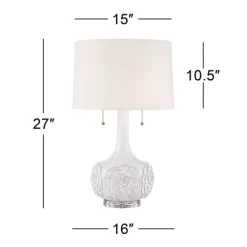 Possini Euro Design Natalia Modern Country Cottage Table Lamp 27" Tall White Ceramic Glaze Textured Floral Drum Shade For Bedroom Living Room Bedside -Famous Lighting Store GUEST f74b0968 2381 4959 a6e1 dd2c98dfa83a