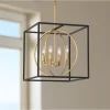 Possini Euro Design Black Warm Brass Cage Foyer Pendant Chandelier 16 1/2" Wide 4-Light Mid Century Modern For Dining Room House
