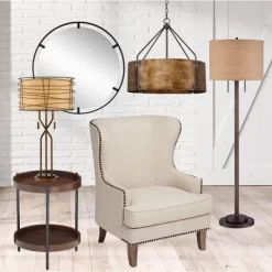 Possini Euro Design Garth Modern Floor Lamp Standing 63 1/2" Tall Oil Rubbed Bronze Burlap Fabric Drum Shade For Living Room Bedroom Office House Home -Famous Lighting Store GUEST f7aee0b5 d8b0 4591 86dc 4e13eb09dde3