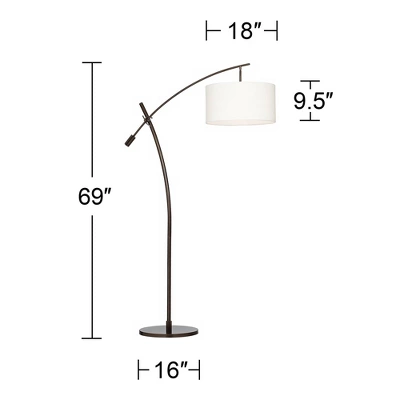 Possini Euro Design Raymond Modern Arc Floor Lamp 69" Tall Bronze Adjustable Boom Arm Off White Linen Drum Shade For Living Room Reading Bedroom Home 8 Possini Euro Design Raymond Modern Arc Floor Lamp 69" Tall Bronze Adjustable Boom Arm Off White Linen Drum Shade For Living Room Reading Bedroom Home - Image 6