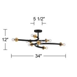 Possini Euro Design Alturus Modern Ceiling Light Semi Flush Mount Fixture 34" Wide Gloss Black Warm Brass 8-Light For Bedroom Living Room Hallway Home -Famous Lighting Store GUEST f909c07d b22a 4613 8b5b 9514fe3b4f0a