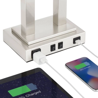 Possini Euro Design Amity Modern Table Lamp 26" High Brushed Nickel With USB And AC Power Outlet In Base White Linen Shade For Bedroom Bedside Desk 5 Possini Euro Design Amity Modern Table Lamp 26" High Brushed Nickel With USB And AC Power Outlet In Base White Linen Shade For Bedroom Bedside Desk - Image 3