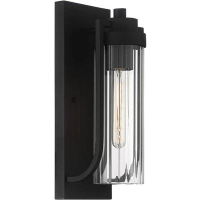 Possini Euro Design Bogata Modern Outdoor Wall Light Fixture Textured Black 15 1/2" Clear Ribbed Glass For Post Exterior Barn Deck House Porch Yard 6 Possini Euro Design Bogata Modern Outdoor Wall Light Fixture Textured Black 15 1/2" Clear Ribbed Glass For Post Exterior Barn Deck House Porch Yard - Image 4