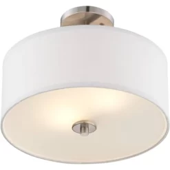 Possini Euro Design Halsted Modern Ceiling Light Semi Flush Mount Fixture 15" Wide Brushed Nickel 2-Light Oatmeal Linen Drum For Bedroom Living Room -Famous Lighting Store GUEST fb5ea2b7 23eb 4186 9ae2 c19ffe763ffd