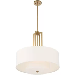 Possini Euro Design Sundry Warm Brass Pendant Chandelier 24" Wide Modern Double Drum Shades 4-Light Fixture For Dining Room House Foyer Kitchen Island -Famous Lighting Store GUEST fb9356c2 83f6 4e70 a526 b05f018a6ec7