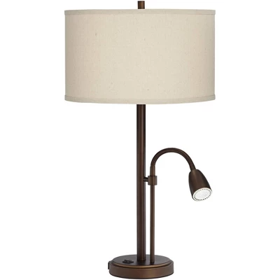 Possini Euro Design Traverse Modern Table Lamps 29" Tall Set Of 2 With USB Charging Port Gooseneck LED Bronze Oatmeal Shade For Bedroom Living Room 9 Possini Euro Design Traverse Modern Table Lamps 29" Tall Set Of 2 With USB Charging Port Gooseneck LED Bronze Oatmeal Shade For Bedroom Living Room - Image 7