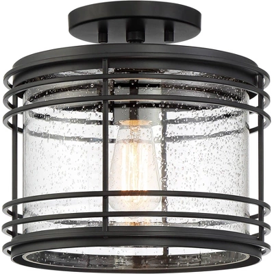 Possini Euro Design Modern Semi Flush Mount Outdoor Ceiling Light Fixture Black Geometric 11" Clear Seedy Glass For Exterior House Porch Patio Deck 7 Possini Euro Design Modern Semi Flush Mount Outdoor Ceiling Light Fixture Black Geometric 11" Clear Seedy Glass For Exterior House Porch Patio Deck - Image 5