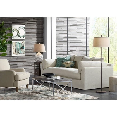 Possini Euro Design Nayla Modern Floor Lamp 62 1/2" Tall Bronze Metal Off White Fabric Tapered Drum Shade For Living Room Bedroom Office House Home 9 Possini Euro Design Nayla Modern Floor Lamp 62 1/2" Tall Bronze Metal Off White Fabric Tapered Drum Shade For Living Room Bedroom Office House Home - Image 7