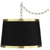 Black And Gold 15" Wide Antique Brass Plug-In Swag Chandelier