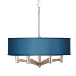 Blue Faux Silk Ava 6-Light Nickel Pendant Chandelier